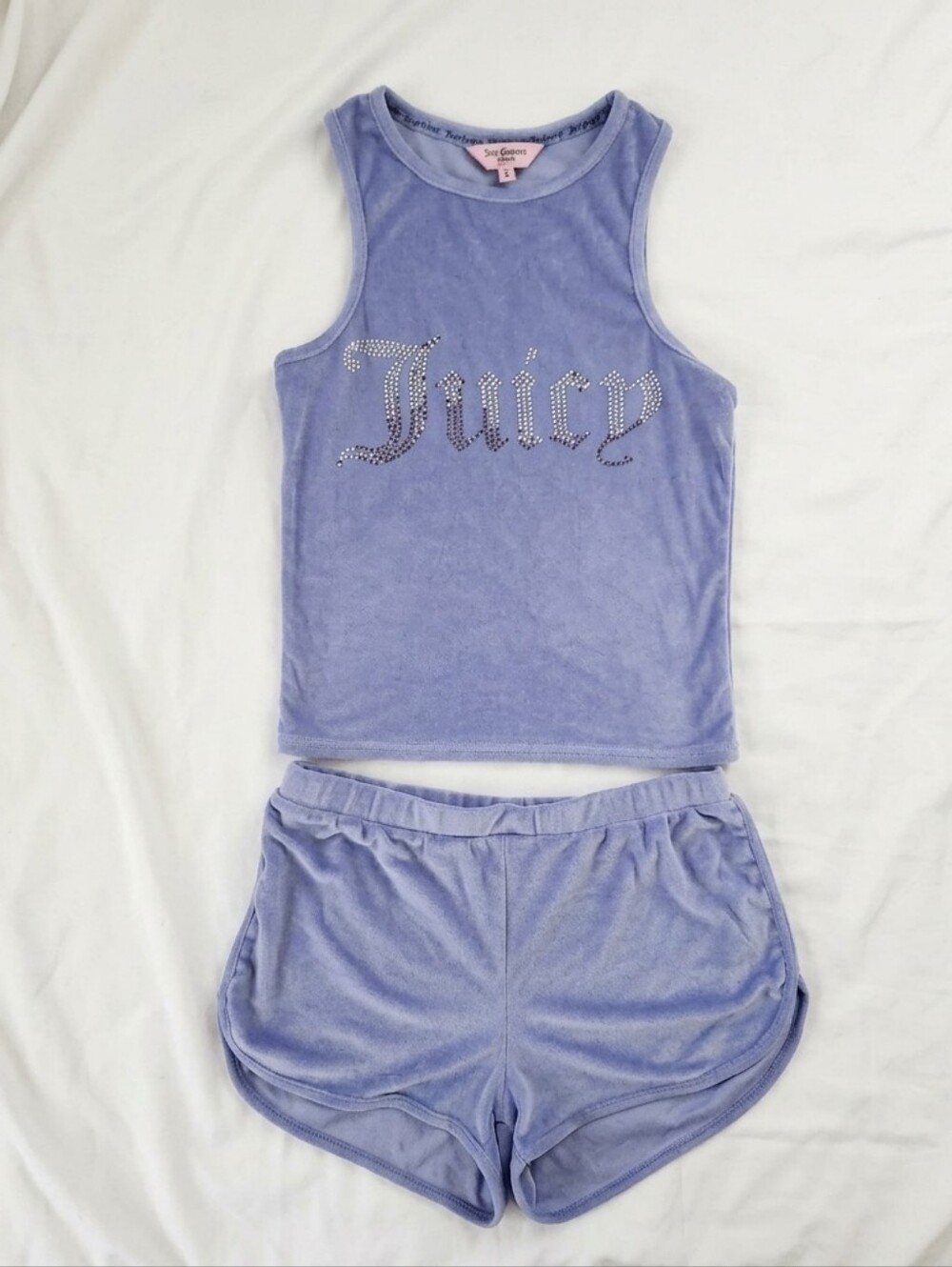 Juicy Couture purple/blue velour pajama set with rhinestone logo, Size M